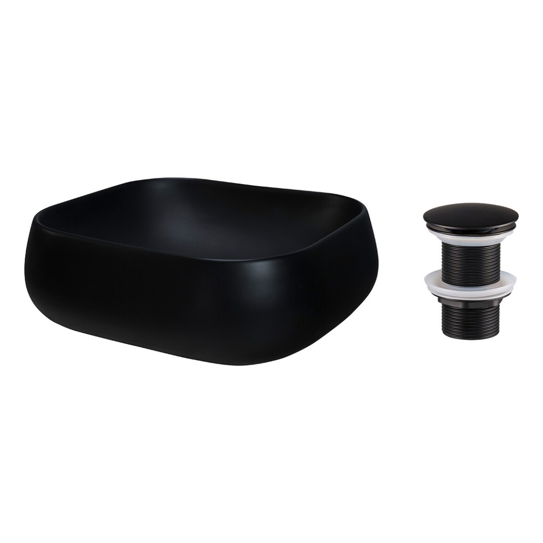 Vasque à poser rectangulaire 45x40 cm noir mat avec bonde clic clac