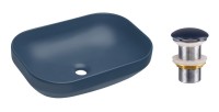 Vasque à poser rectangulaire 50,4x35,2 cm bleu marine mat avec bonde clic clac