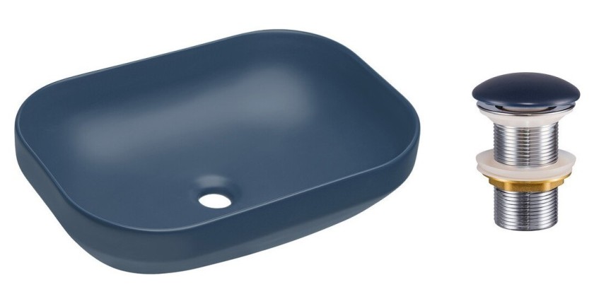 Vasque à poser rectangulaire 50,4x35,2 cm bleu marine mat avec bonde clic clac