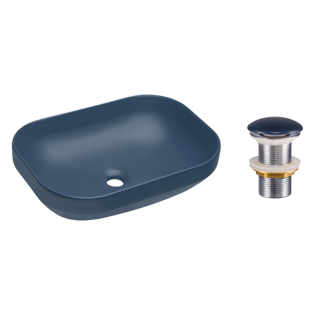 Vasque à poser rectangulaire 50,4x35,2 cm bleu marine mat avec bonde clic clac