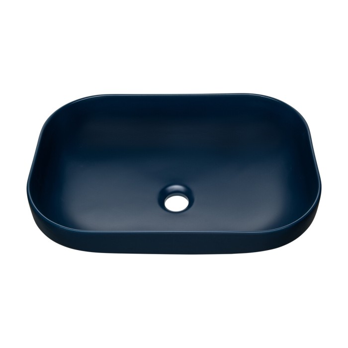 Vasque à poser rectangulaire 50,4x35,2 cm bleu marine mat avec bonde clic clac