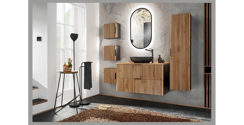 Vasque à poser ovale 52x39,5 cm noir et doré effet marbre avec bonde clic clac