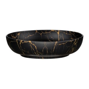 Vasque à poser ovale 52x39,5 cm noir et doré effet marbre avec bonde clic clac