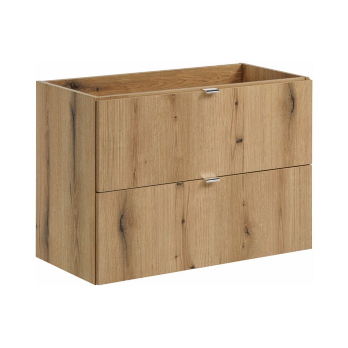 Conjunto de baño suspendido VANO en aspecto roble y negro 80cm: muebles bajo lavabo con cajones + encimera para lavabo