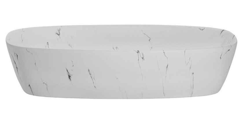 Vasque à poser ovale 60x30 cm blanc effet marbre avec bonde clic clac