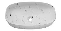 Vasque à poser ovale 60x30 cm blanc effet marbre avec bonde clic clac
