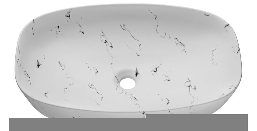 Vasque à poser ovale 60x30 cm blanc effet marbre avec bonde clic clac
