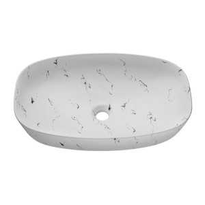 Vasque à poser ovale 60x30 cm blanc effet marbre avec bonde clic clac