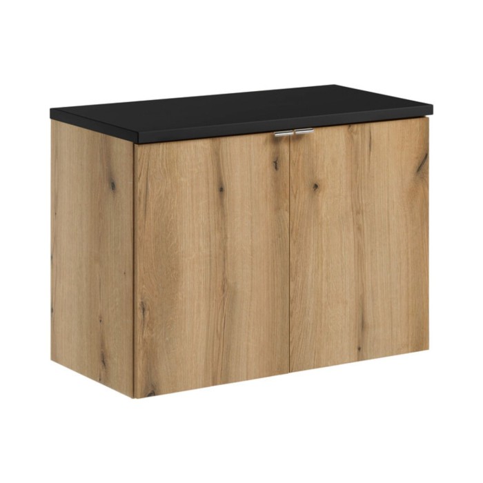 Set da bagno sospeso VANO in rovere e nero 80cm: mobili sotto lavabo con armadietti + piano per lavabo