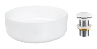 Vasque à poser ronde 36,5 cm blanc brillant avec bonde clic clac