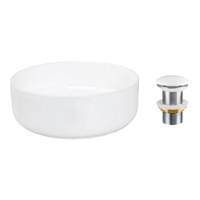 Vasque à poser ronde 36,5 cm blanc brillant avec bonde clic clac
