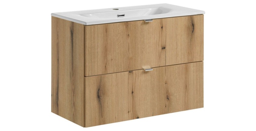 Ensemble VANO chêne 80cm : meuble sous vasque à tiroirs et vasque encastrée