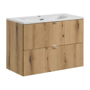 Ensemble VANO chêne 80cm : meuble sous vasque à tiroirs et vasque encastrée