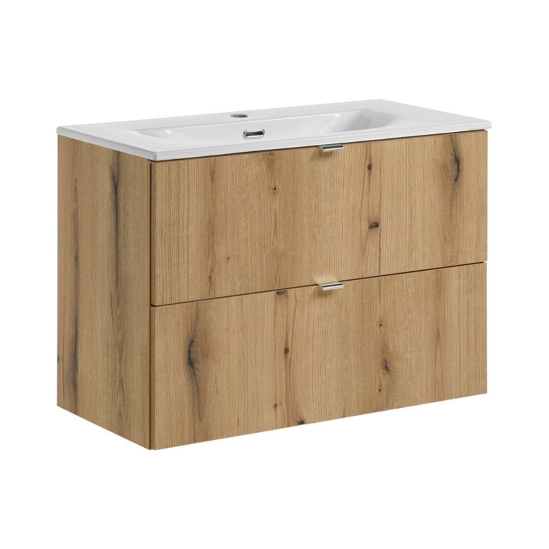 Ensemble VANO chêne 80cm : meuble sous vasque à tiroirs et vasque encastrée