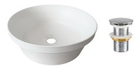 Vasque à poser ronde 40 cm blanc mat avec bonde clic clac