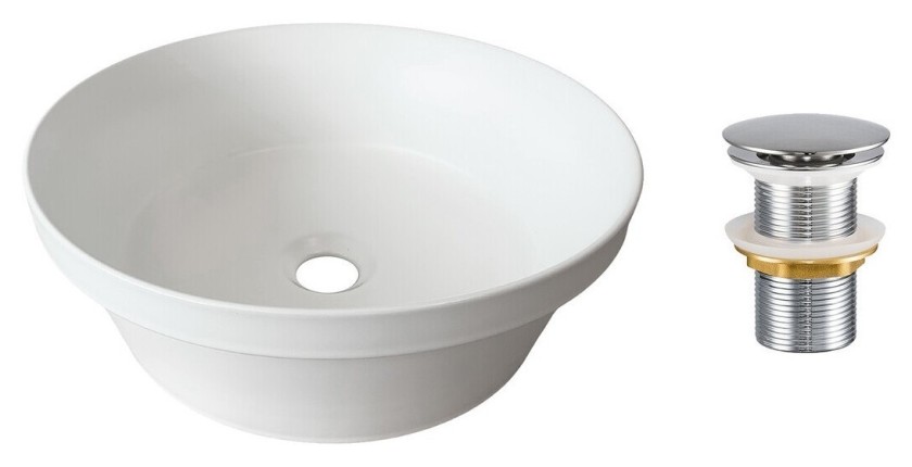 Vasque à poser ronde 40 cm blanc mat avec bonde clic clac