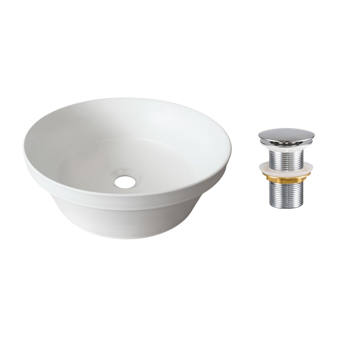 Vasque à poser ronde 40 cm blanc mat avec bonde clic clac