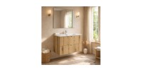 Ensemble VANO chêne 80cm : meuble sous vasque à tiroirs et vasque encastrée mis en situation