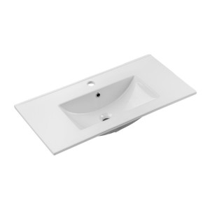 Conjunto de baño colgante VANO acabado en roble y blanco 80cm: mueble bajo lavabo con armarios + lavabo empotrado