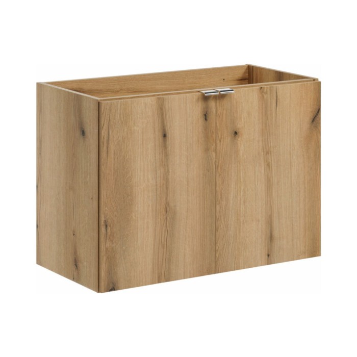 Conjunto de baño suspendido VANO en roble y blanco de 80cm: muebles bajo lavabo con armarios + lavabo encastrado