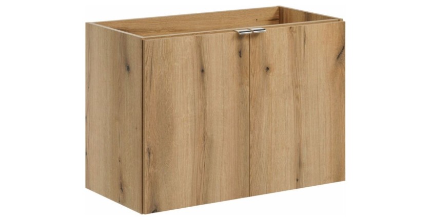 Conjunto de baño colgante VANO acabado en roble y blanco 80cm: mueble bajo lavabo con armarios + lavabo empotrado