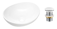 Ovale opbouwwastafel 40,5x33 cm glanzend wit met klik-klak afvoerplug
