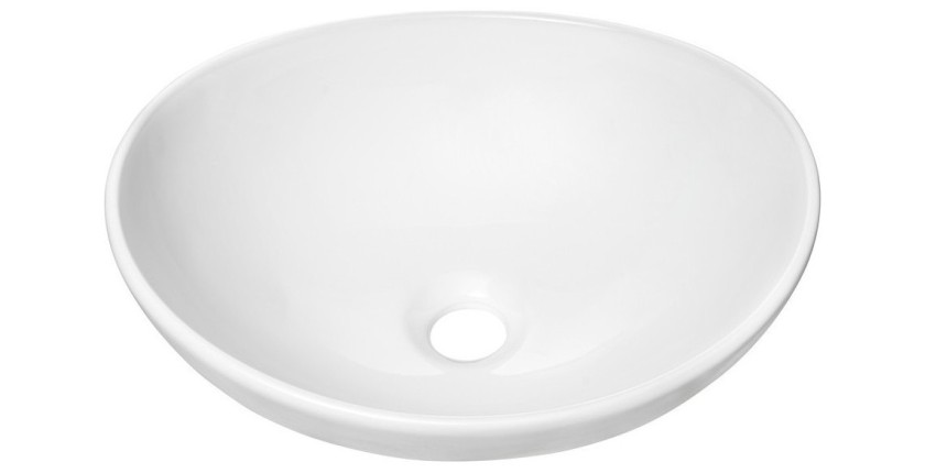 Ovale opbouwwastafel 40,5x33 cm glanzend wit met klik-klak afvoerplug