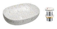 Lavabo ovalado de sobreponer 60x41,5 cm blanco moteado multicolor con desagüe clic clac