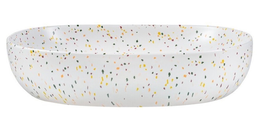 Lavabo ovalado de sobreponer 60x41,5 cm blanco moteado multicolor con desagüe clic clac