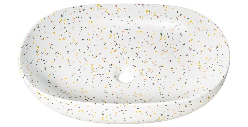 Vasque à poser ovale 60x41,5 cm blanc moucheté multicolore avec bonde clic clac