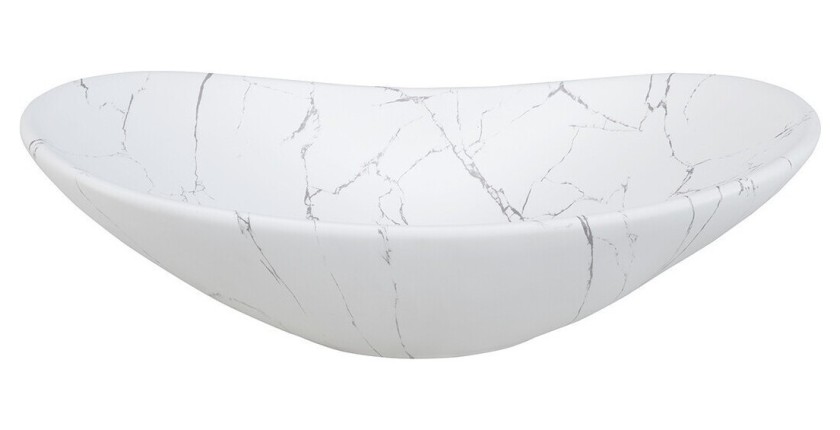 Ovale opbouw waskom 61,5x36 cm wit marmer effect met klik-klak afvoerplug