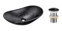 Vasque à poser ovale 61,5x36 cm noir effet marbre avec bonde clic clac