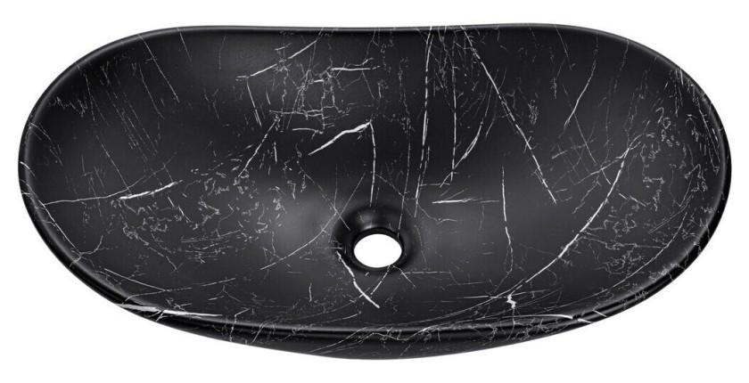 Ovale opzetwastafel 61,5x36 cm zwart marmer effect met klik-klak afvoerplug