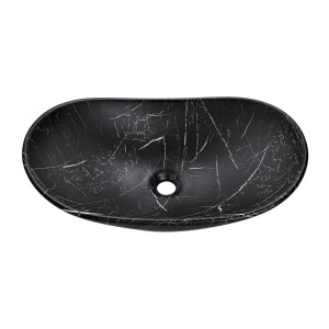 Vasque à poser ovale 61,5x36 cm noir effet marbre avec bonde clic clac