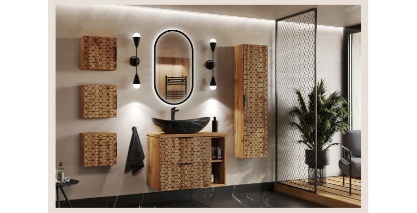 Ovale opzetwastafel 61,5x36 cm zwart marmer effect met klik-klak afvoerplug