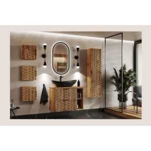Ovale opzetwastafel 61,5x36 cm zwart marmer effect met klik-klak afvoerplug