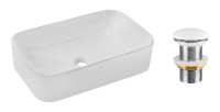 Vasque à poser rectangulaire 61x38 cm blanc brillant avec bonde clic clac