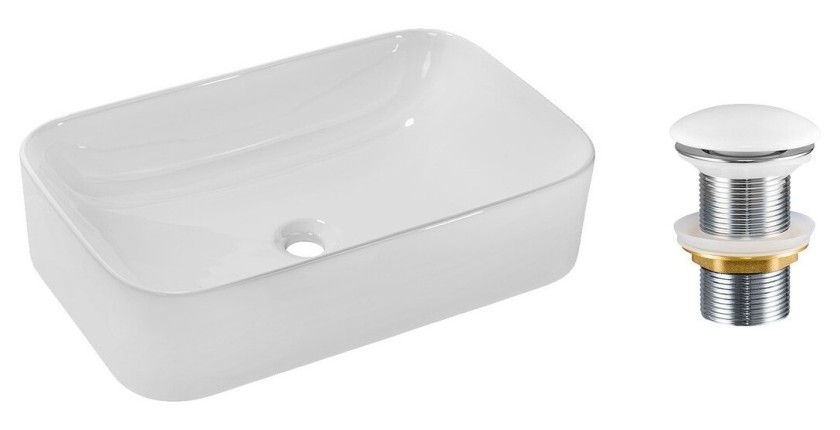 Vasque à poser rectangulaire 61x38 cm blanc brillant avec bonde clic clac