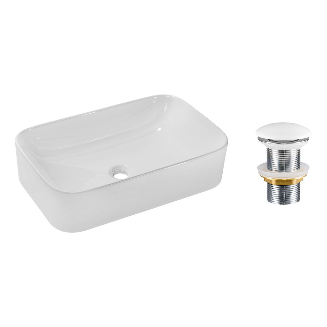 Vasque à poser rectangulaire 61x38 cm blanc brillant avec bonde clic clac