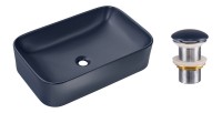 Vasque à poser rectangulaire 61x38 cm bleu marine brillant avec bonde clic clac
