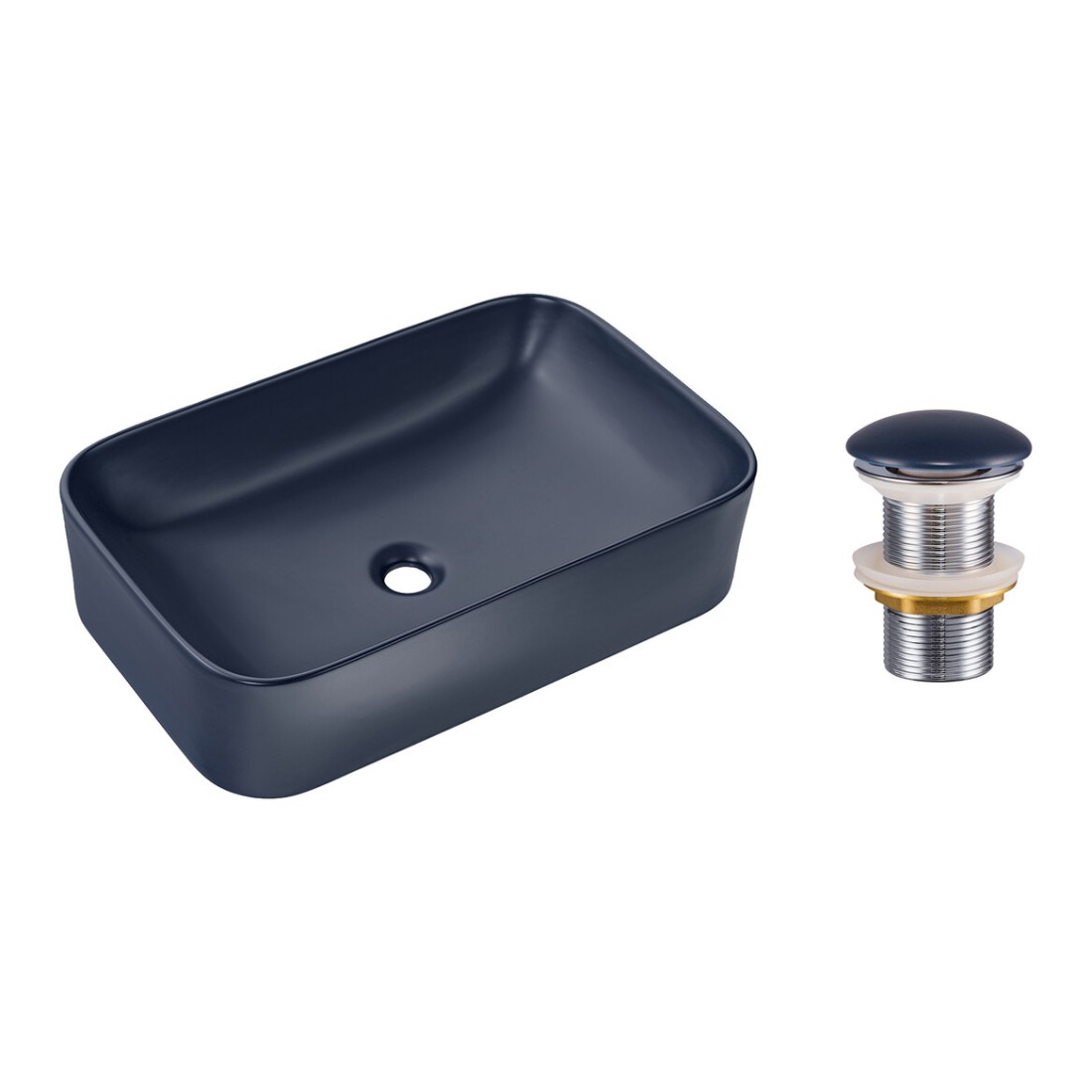 Vasque à poser rectangulaire 61x38 cm bleu marine brillant avec bonde clic clac