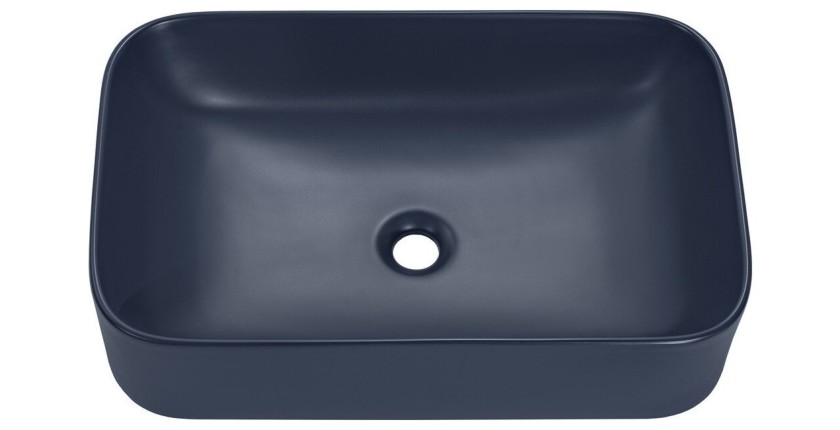 Vasque à poser rectangulaire 61x38 cm bleu marine brillant avec bonde clic clac