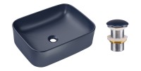 Vasque à poser rectangulaire 50,5x38 cm bleu marine mat avec bonde clic clac