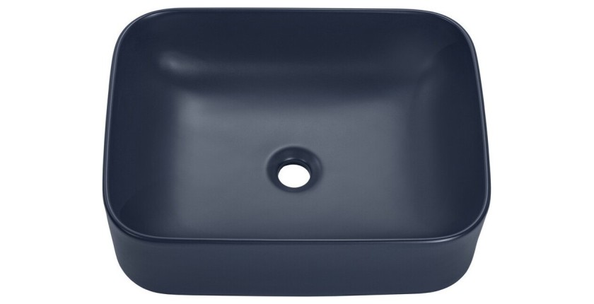 Vasque à poser rectangulaire 50,5x38 cm bleu marine mat avec bonde clic clac