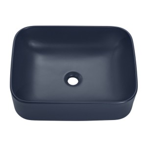Vasque à poser rectangulaire 50,5x38 cm bleu marine mat avec bonde clic clac