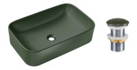 Vasque à poser rectangulaire 61x38 cm vert mat avec bonde clic clac