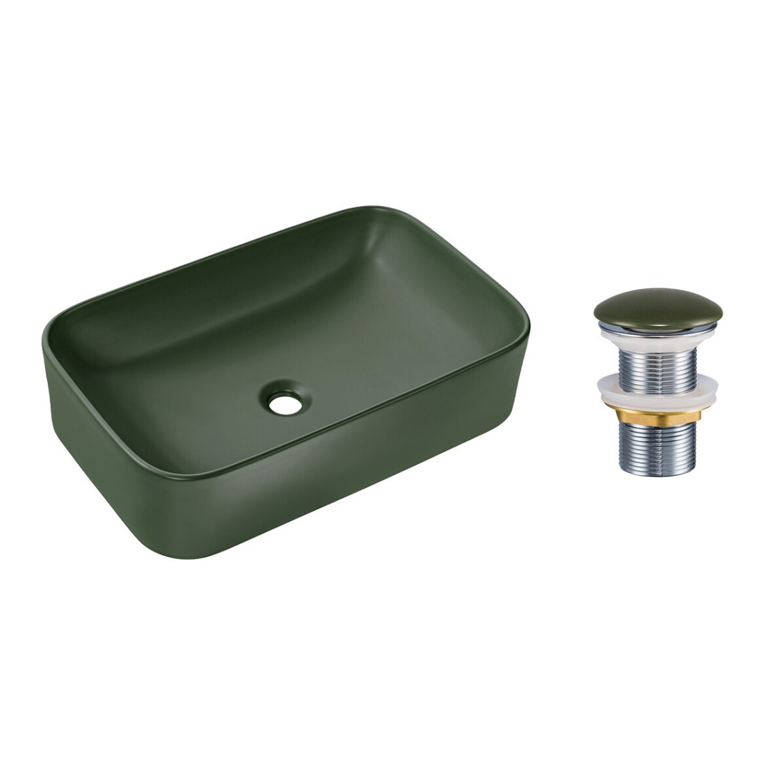 Vasque à poser rectangulaire 61x38 cm vert mat avec bonde clic clac