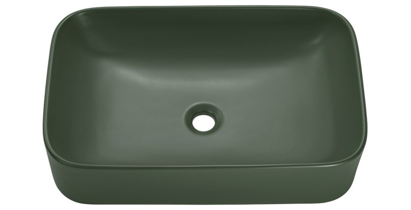 Vasque à poser rectangulaire 61x38 cm vert mat avec bonde clic clac