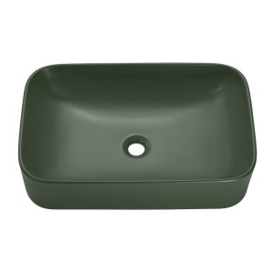Vasque à poser rectangulaire 61x38 cm vert mat avec bonde clic clac