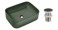 Vasque à poser rectangulaire 50,5x38 cm vert mat avec bonde clic clac